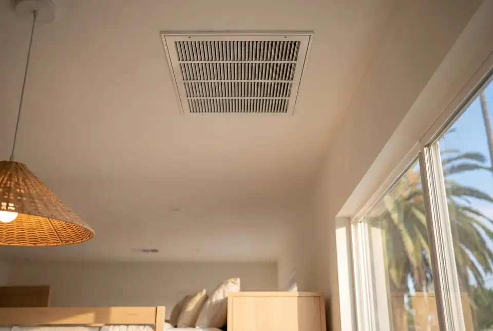 Illustration: a ceiling air vent in a Los Angeles room, drawn for this page