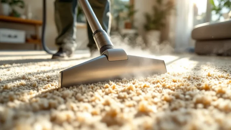 Close-up of carpet cleaning with steam extraction tool removing dirt and debris.